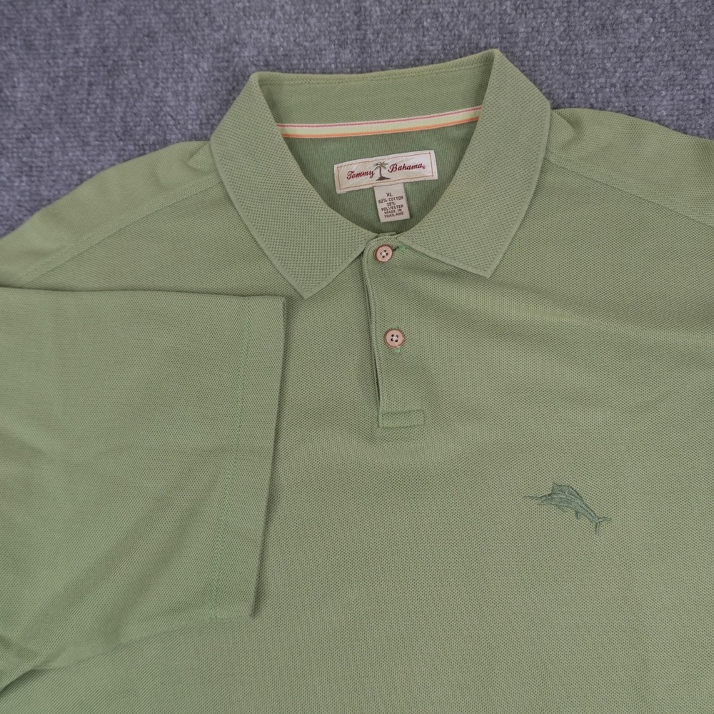 Tommy‎ Bahama Polo Shirt Mens XL Green Short Sleeve Marlin Logo Pique Knit
